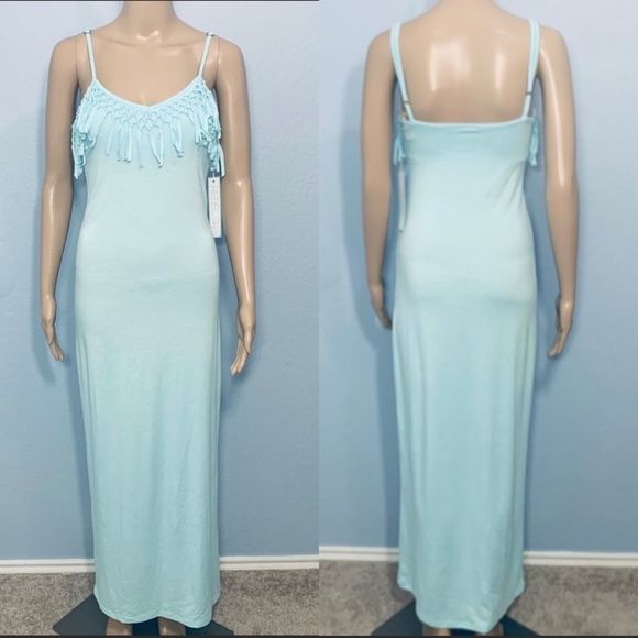 NWT Rebel Sky Fringe Maxi Dress S Bliss Blue - Picture 10 of 14